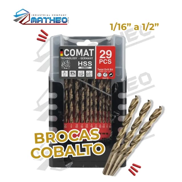 Juego de Brocas de Cobalto - 1/16" a 1/2" (29 Piezas)