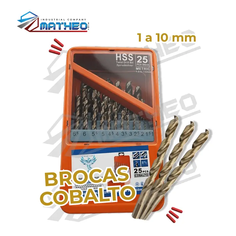 Juego de Brocas de Cobalto - 1mm a 10mm (25 Piezas)