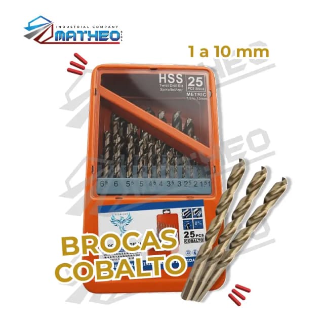 Juego de Brocas de Cobalto - 1mm a 10mm (25 Piezas)