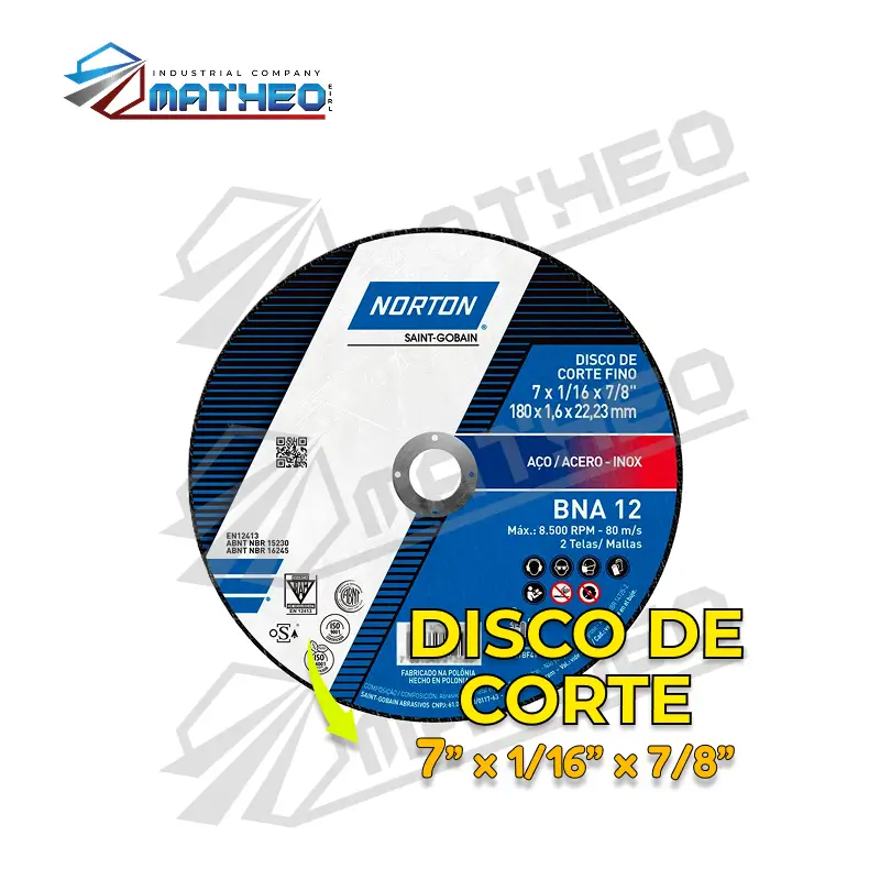 Disco de Corte Norton Estándar - 7" x 1/16" x 7/8"