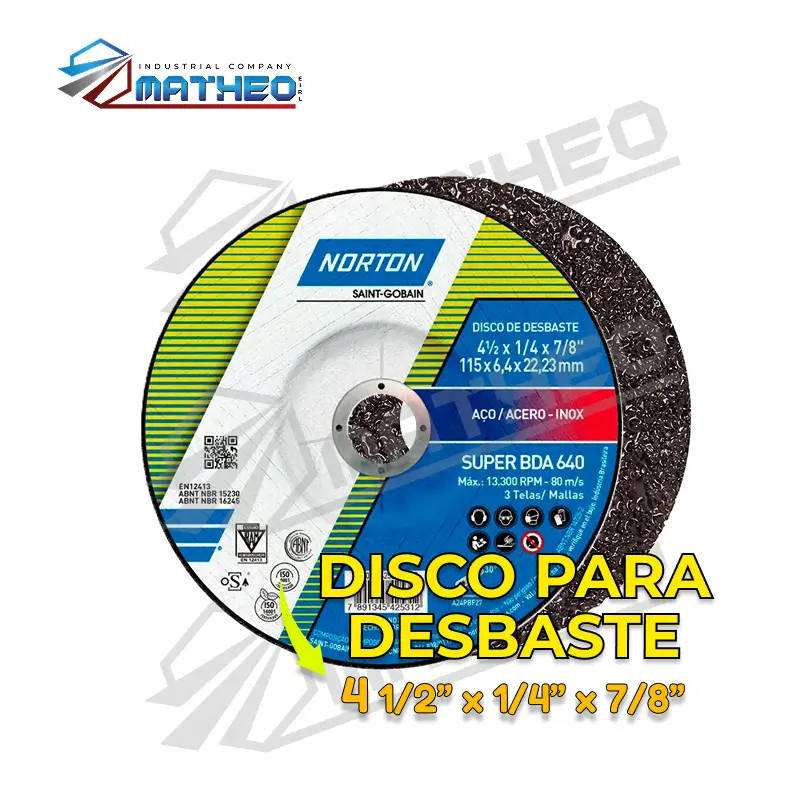 Disco para Desbaste Norton Industrial - 4 1/2" x 1/4" x 7/8"
