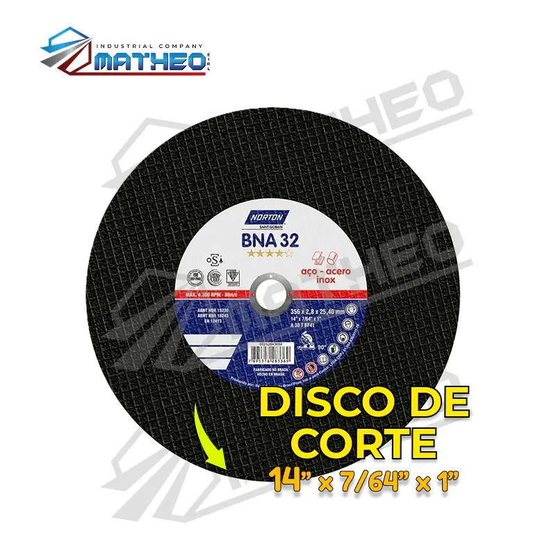 Disco de Corte Norton Gran Diámetro - 14" x 7/64" x 1"