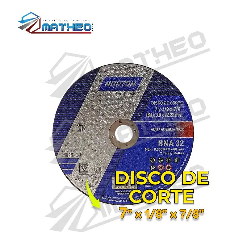 Disco de Corte BNA 32 Norton - 7" x 1/8" x 7/8"