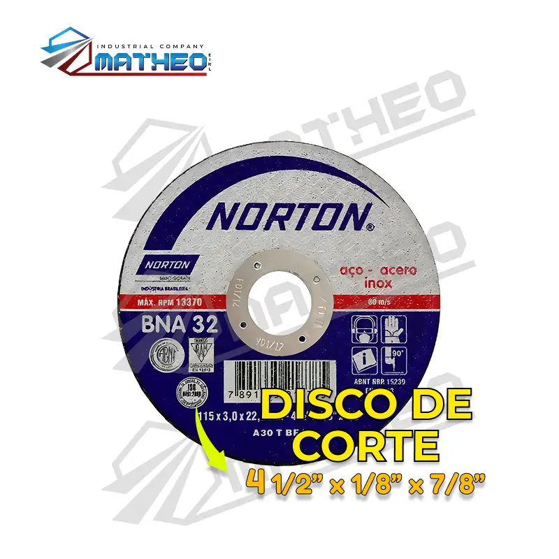 Disco de Corte BNA 32 Norton - 4 1/2" x 1/8" x 7/8"